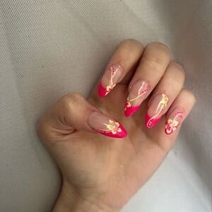 Pink Floral Nail Art Press On Nails